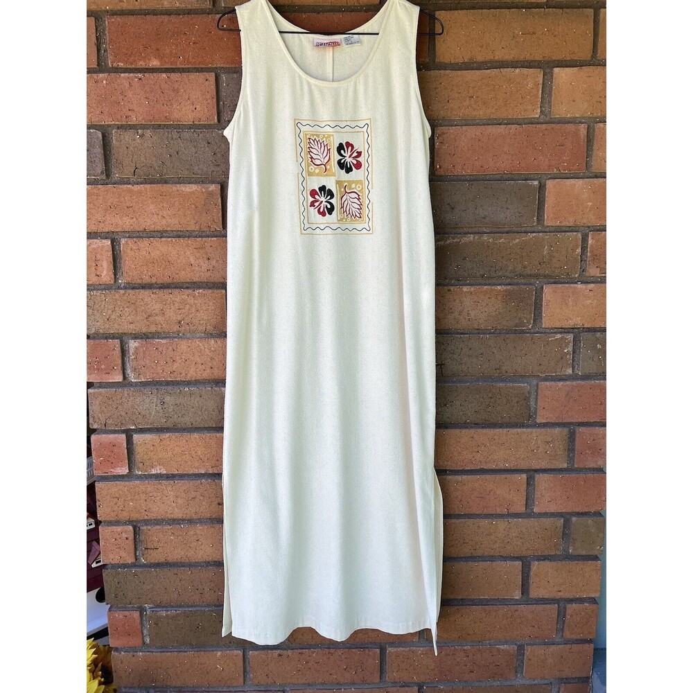 Kaktus Embroidered‎ Maxi Dress A-Line Silk Summer | Cream | Women's Size Small